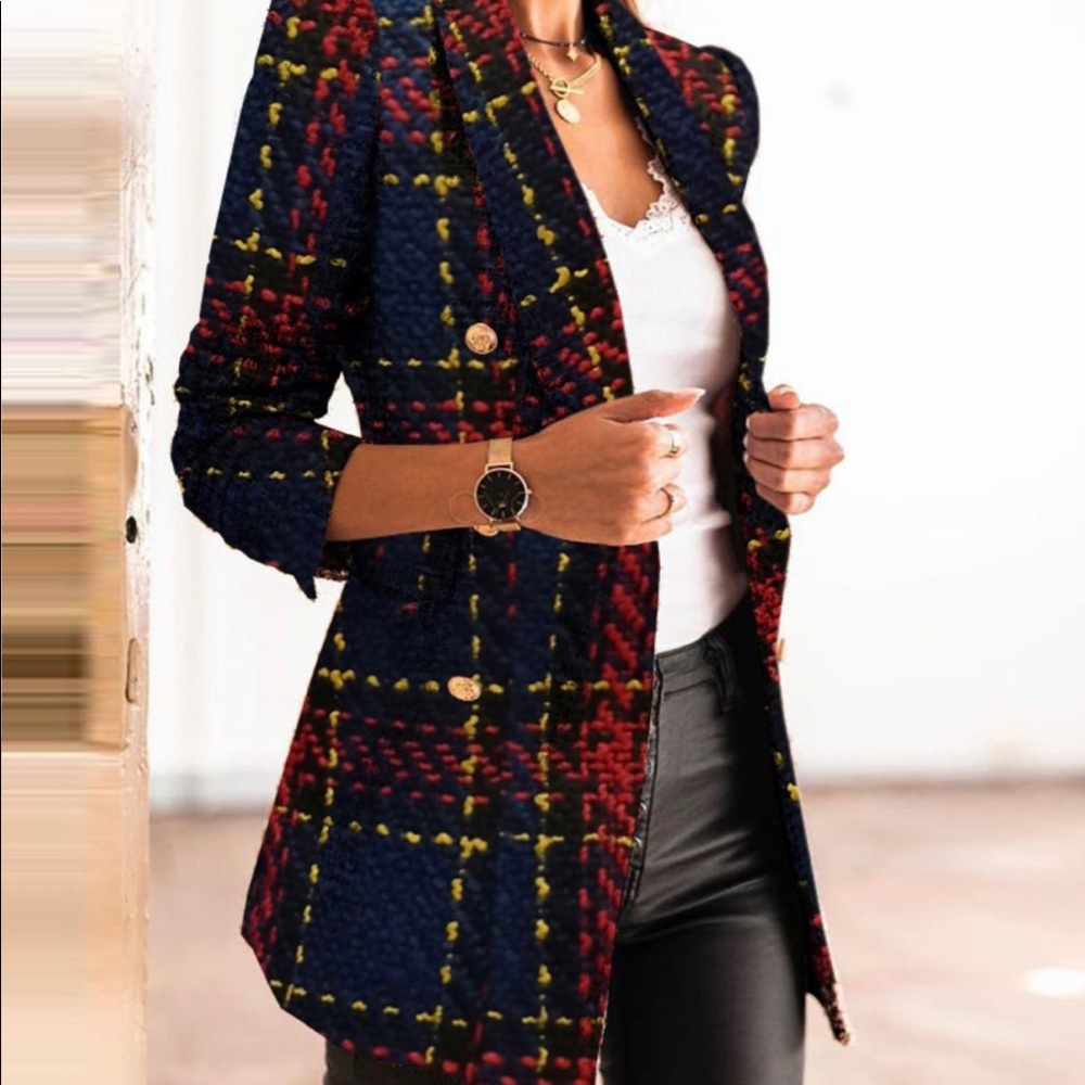 NEW RED PLAID BLAZER - SZ L